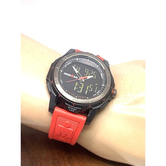 Timex Men's Watch TW5M55000 Ironman Quartz Sport Red Black Rubber Band 46mm - Picture 6 of 15